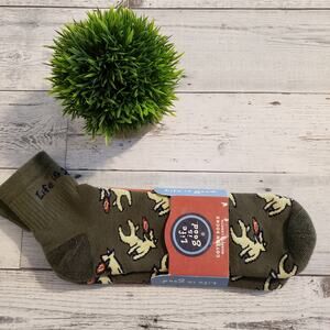 NWT Life is Good Men's Socks Quarter Length Dog Dogs Rocket Frisbee Olive XL